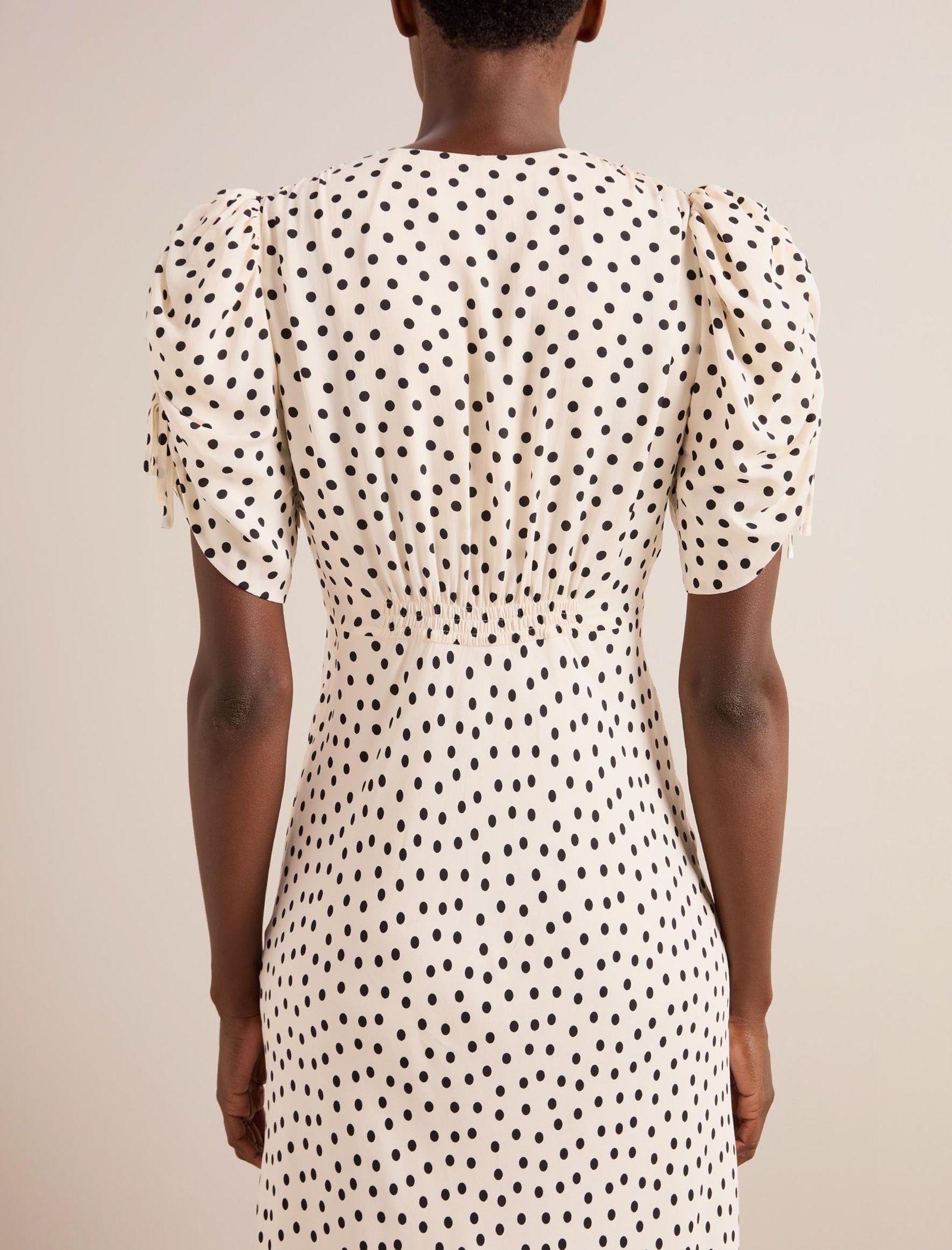 Ophelia Bias Cut Maxi Dress - Ecru Black Polka Dot Print - Image 9